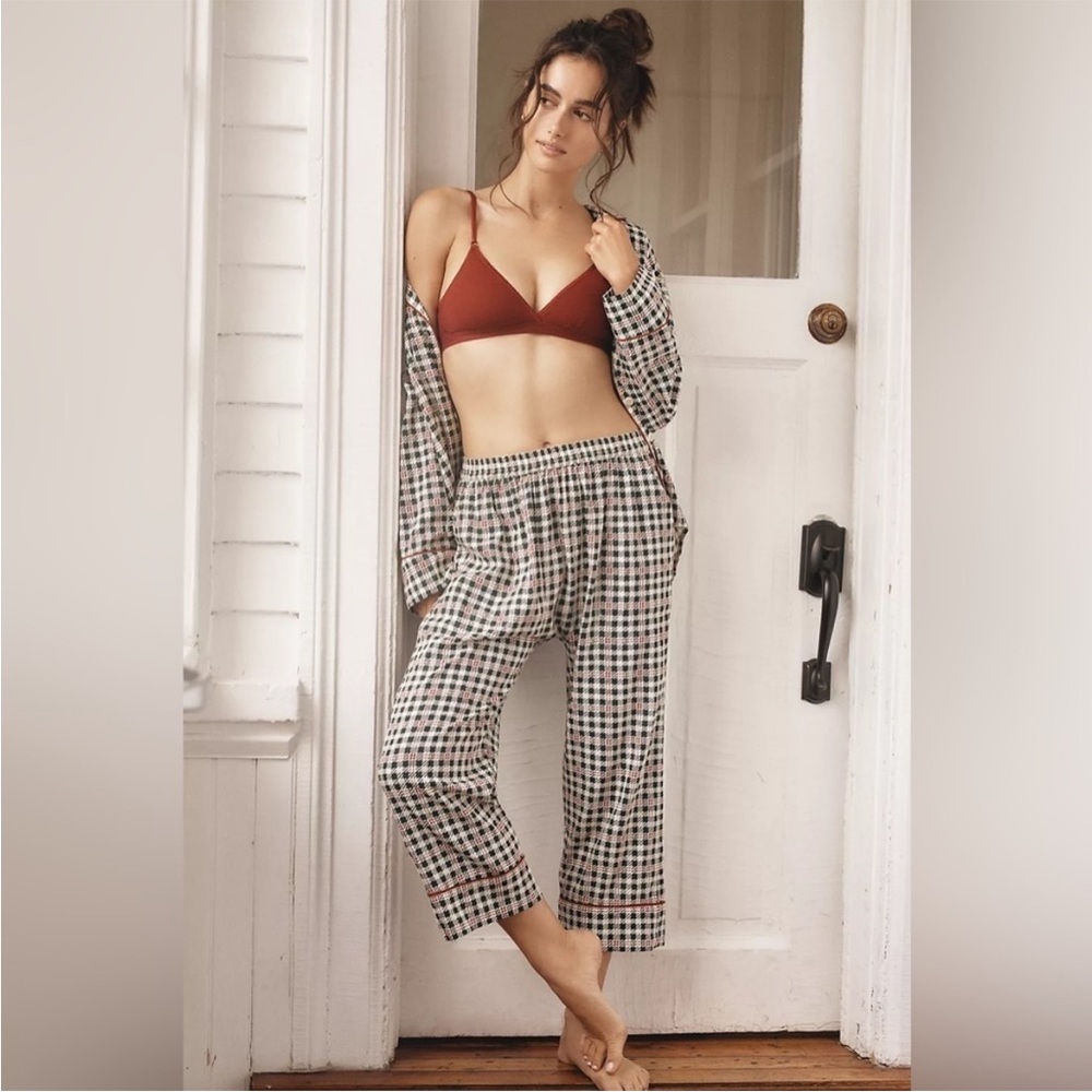 THE GREAT. SLEEP SET The Plaid Pajama Top and Pajama Bottoms Pants Winter Pine 3